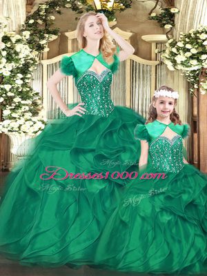 Fitting Green Sweetheart Neckline Beading and Ruffles Quinceanera Dress Sleeveless Lace Up