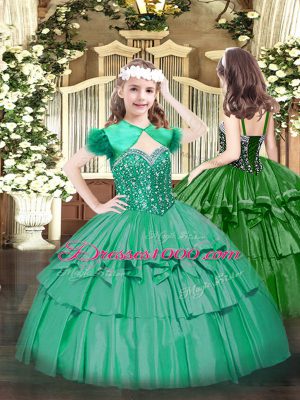 Custom Made Turquoise Lace Up Party Dress Wholesale Beading and Ruffled Layers Sleeveless Floor Length