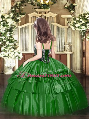 Custom Made Turquoise Lace Up Party Dress Wholesale Beading and Ruffled Layers Sleeveless Floor Length