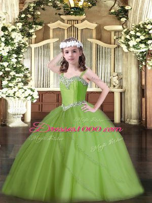 Tulle Sleeveless Pageant Dress for Girls Sweep Train and Beading
