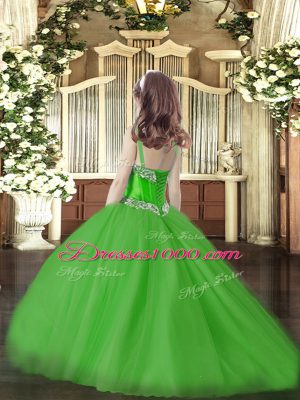 Tulle Sleeveless Pageant Dress for Girls Sweep Train and Beading