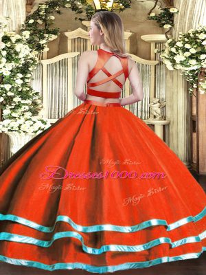Rust Red High-neck Neckline Ruching Quinceanera Dress Sleeveless Criss Cross