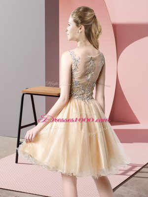 Fantastic Lavender A-line Scoop Sleeveless Tulle Knee Length Zipper Beading Dress for Prom