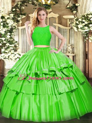 Top Selling Green Zipper Scoop Ruffled Layers Vestidos de Quinceanera Tulle Sleeveless