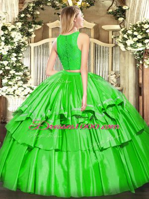 Top Selling Green Zipper Scoop Ruffled Layers Vestidos de Quinceanera Tulle Sleeveless