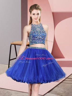 Best Mini Length Royal Blue Vestidos de Damas Tulle Sleeveless Beading