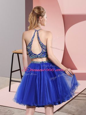 Best Mini Length Royal Blue Vestidos de Damas Tulle Sleeveless Beading