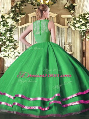 Discount Green Zipper Straps Ruffled Layers Quinceanera Dress Tulle Sleeveless