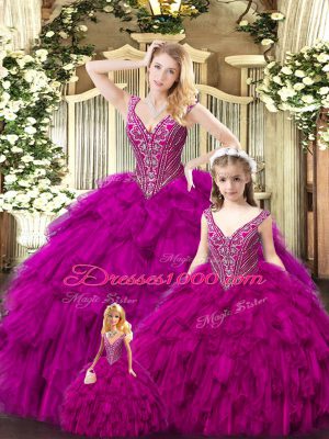 Charming Sleeveless Beading and Ruffles Lace Up 15 Quinceanera Dress