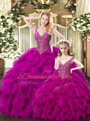 Charming Sleeveless Beading and Ruffles Lace Up 15 Quinceanera Dress
