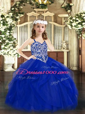 Sleeveless Lace Up Floor Length Beading and Ruffles Pageant Dresses