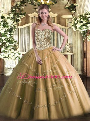 Stunning Sleeveless Lace Up Floor Length Beading Quinceanera Dress