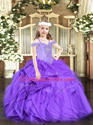 Lavender Sleeveless Beading and Ruffles Floor Length Pageant Dress