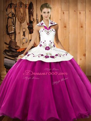 Satin and Tulle Sleeveless Floor Length Sweet 16 Dresses and Embroidery