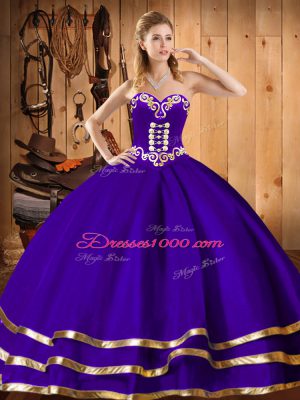 Custom Fit Sweetheart Sleeveless 15th Birthday Dress Floor Length Embroidery Purple Organza