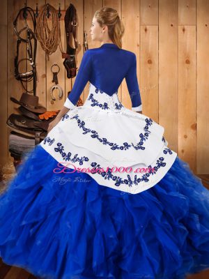 Admirable Ball Gowns Quince Ball Gowns Blue And White Strapless Satin and Organza Sleeveless Floor Length Lace Up