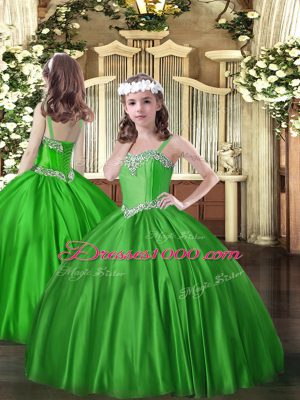 Satin Sleeveless Floor Length Little Girl Pageant Dress and Beading