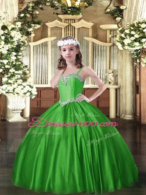 Satin Sleeveless Floor Length Little Girl Pageant Dress and Beading