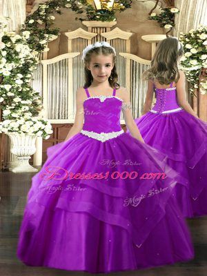 Sleeveless Appliques and Ruffled Layers Lace Up Child Pageant Dress