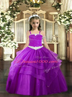 Sleeveless Appliques and Ruffled Layers Lace Up Child Pageant Dress