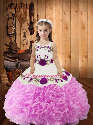Great Lilac Sleeveless Embroidery and Ruffles Floor Length Little Girl Pageant Gowns