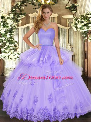 Sweetheart Sleeveless Tulle Sweet 16 Quinceanera Dress Beading and Appliques and Ruffles Lace Up