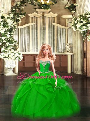 Flirting Sleeveless Lace Up Floor Length Beading and Ruffles Ball Gown Prom Dress