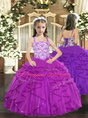 Discount Sleeveless Beading and Ruffles Lace Up Little Girls Pageant Gowns