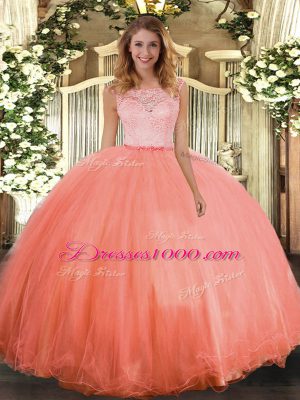 Captivating Floor Length Ball Gowns Sleeveless Orange Red Sweet 16 Dresses Clasp Handle