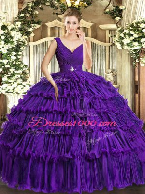 Sophisticated Sleeveless Beading and Ruffled Layers Backless 15 Quinceanera Dress