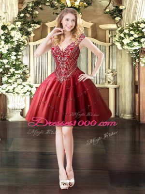 Artistic Sleeveless Lace Up Mini Length Beading Dress for Prom