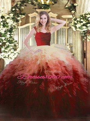 Flare Multi-color Straps Zipper Ruffles Ball Gown Prom Dress Sleeveless