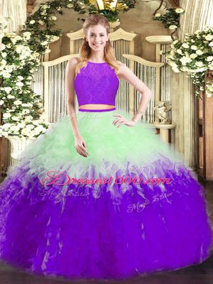 Fitting Multi-color Zipper Quinceanera Dresses Ruffles Sleeveless Floor Length