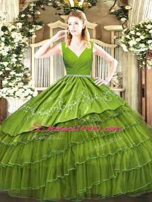 Colorful Sleeveless Zipper Floor Length Embroidery and Ruffled Layers 15 Quinceanera Dress