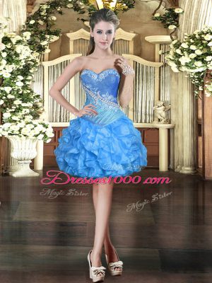 Super Organza Sleeveless Mini Length Prom Dress and Beading and Ruffles