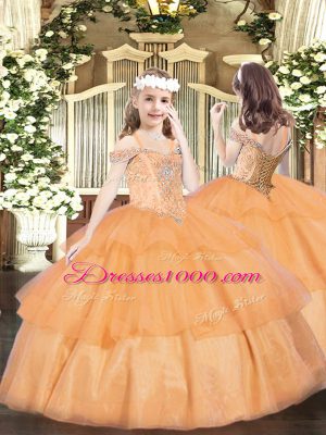 Orange Red Sleeveless Beading Floor Length Quinceanera Dresses