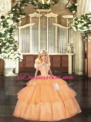 Orange Red Sleeveless Beading Floor Length Quinceanera Dresses