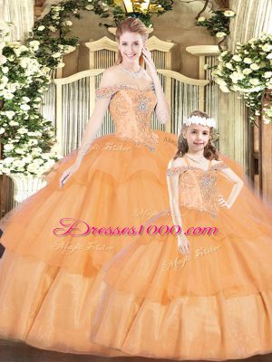 Orange Red Sleeveless Beading Floor Length Quinceanera Dresses