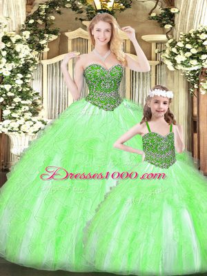 Hot Selling Organza Lace Up Ball Gown Prom Dress Sleeveless Floor Length Beading and Ruffles