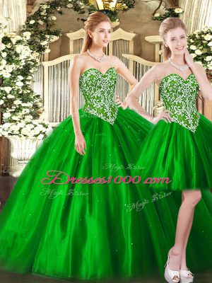 Enchanting Floor Length Green 15 Quinceanera Dress Tulle Sleeveless Beading