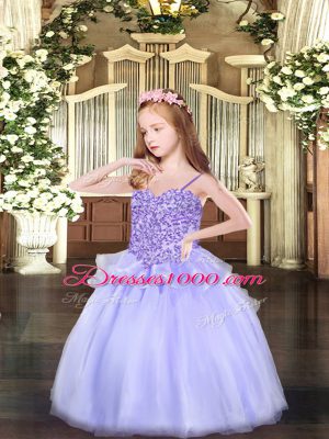 Lavender Sleeveless Organza Lace Up Girls Pageant Dresses for Party and Quinceanera