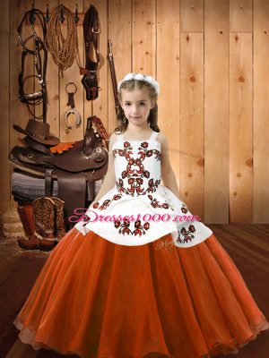 New Arrival Straps Sleeveless Organza and Tulle Child Pageant Dress Embroidery Lace Up