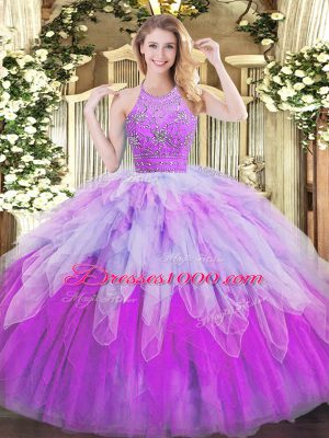Sumptuous Multi-color Ball Gowns Beading and Ruffles Ball Gown Prom Dress Zipper Tulle Sleeveless Floor Length