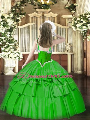 Hot Pink Straps Lace Up Beading and Ruffled Layers Girls Pageant Dresses Sleeveless