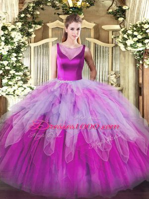 Noble Multi-color Organza Side Zipper 15 Quinceanera Dress Sleeveless Floor Length Beading and Ruffles