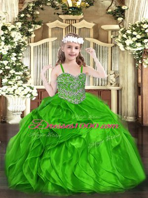 Superior Beading and Ruffles Pageant Dress Wholesale Green Lace Up Sleeveless Floor Length