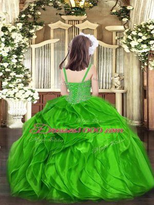 Superior Beading and Ruffles Pageant Dress Wholesale Green Lace Up Sleeveless Floor Length