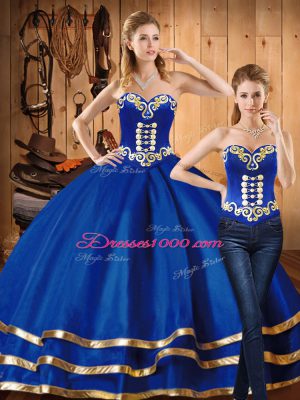 Ideal Two Pieces Sweet 16 Quinceanera Dress Blue Sweetheart Satin and Tulle Sleeveless Floor Length Lace Up