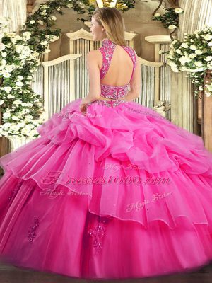 Luxury Sleeveless Floor Length Beading and Ruffles and Pick Ups Backless Vestidos de Quinceanera with Eggplant Purple