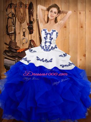 Chic Satin and Organza Sleeveless Floor Length Sweet 16 Dresses and Embroidery and Ruffles